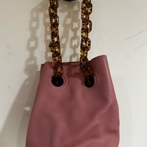 Pink Leather Bucket Bag with Tortoise Chain